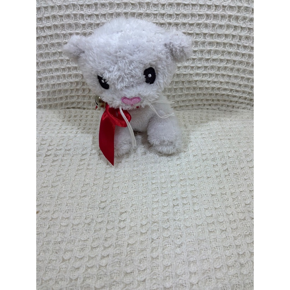 Tangerine Press Plush Kitten Kids Small White Excellent Red Bow Bell Scholastic